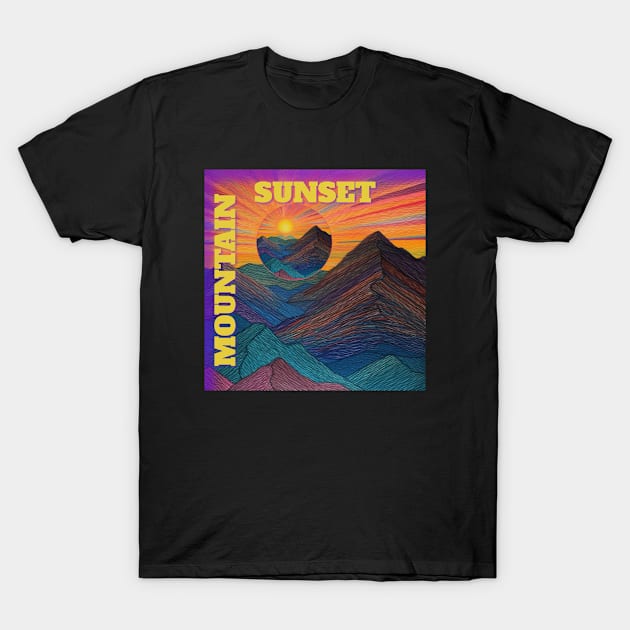 Mountain Sunset Sunrise Colorful Landscape Scene T-Shirt by Funny Stuff Club